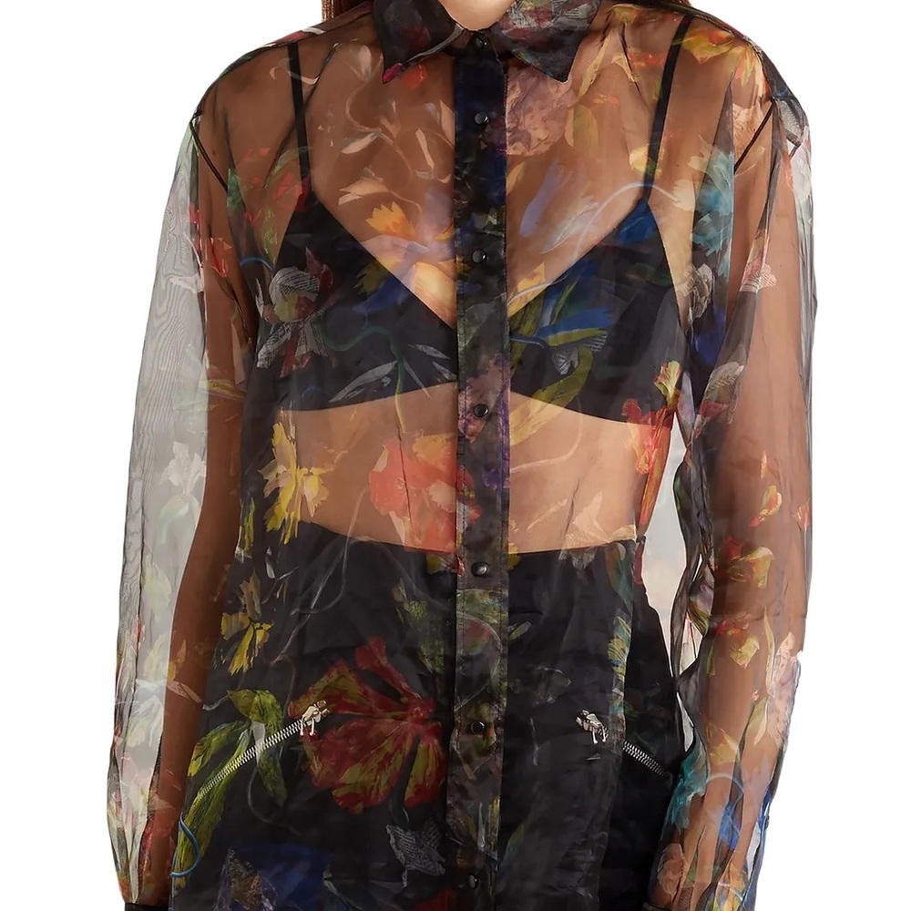 MUGLER Sheer Floral Organza Shirt 40